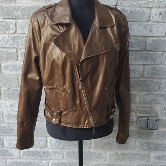 Bisou Bisou Jacket Size XL Coper Brown Biker Bomber Moto - Picture 1 of 14